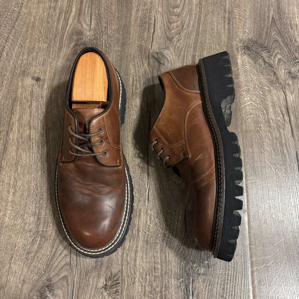 Steve Madden Zylen Brown Leather Oxfords Chunky Sole Thick Stitching Mens Sz 8